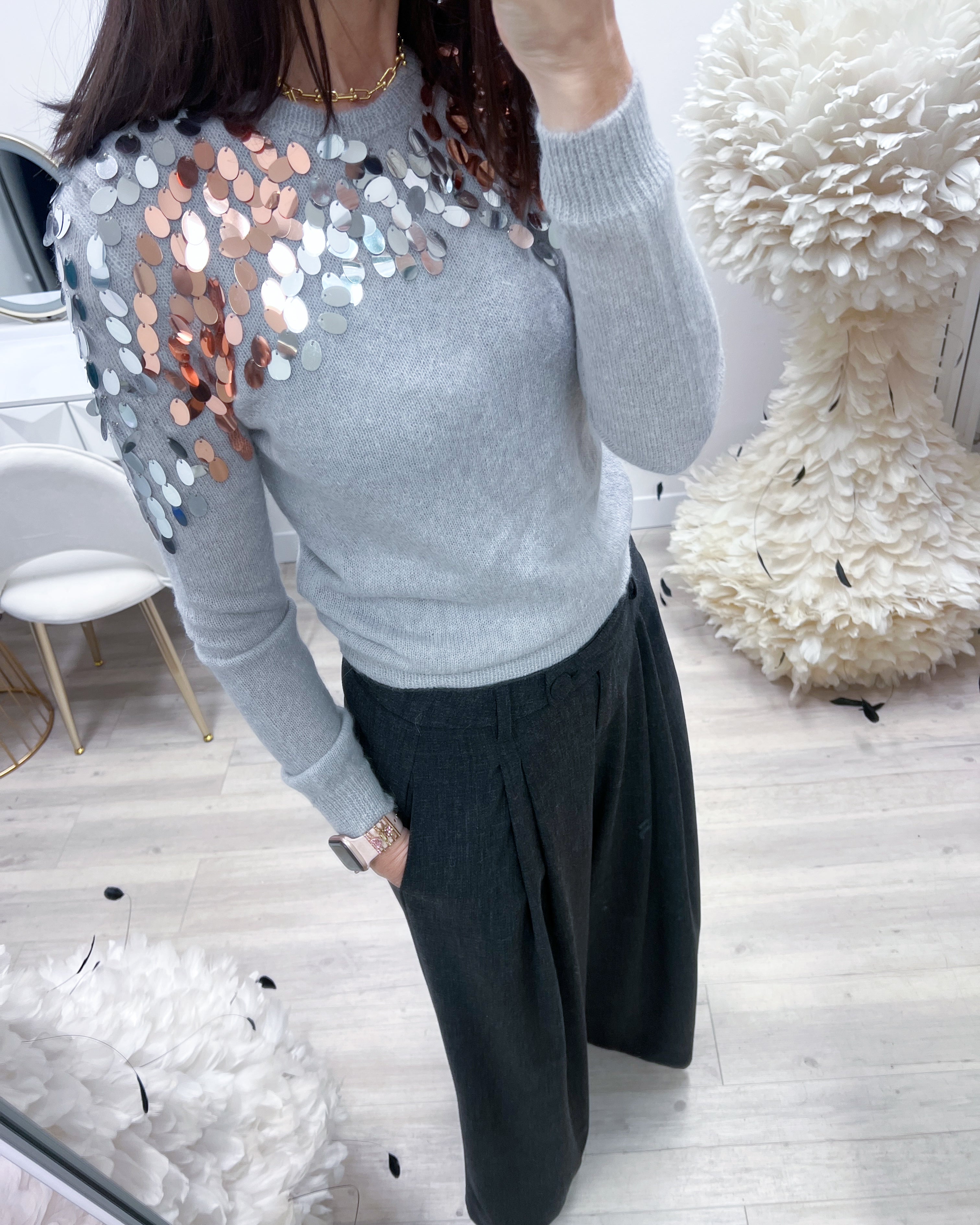 MAGLIONE PAILlETTES PERLA