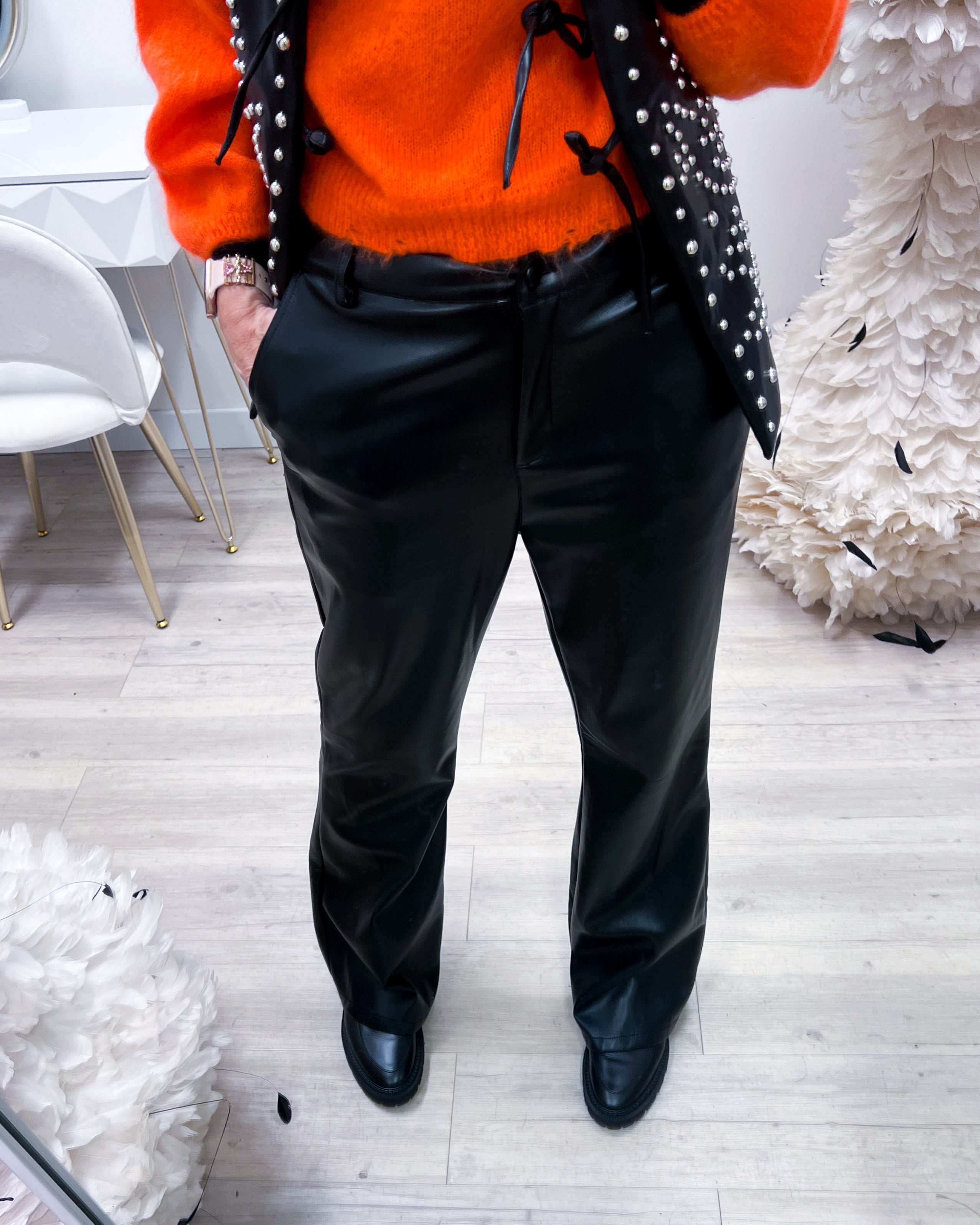 PANTALONI ECO PELLE NERO