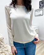 T-SHIRT SATIN SCOLLO TONDO MANICA LUNGA IN TANTI COLORI