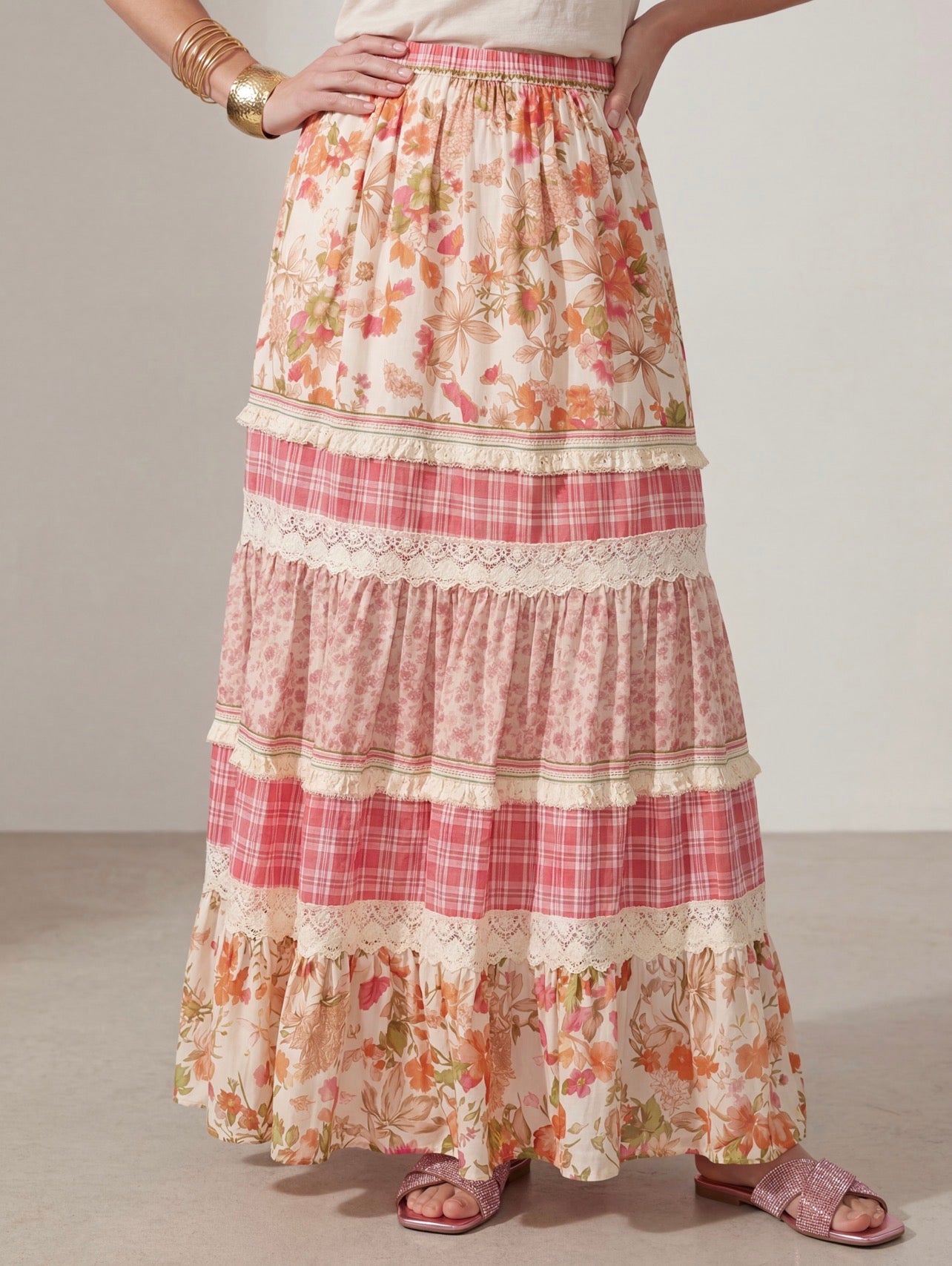 GONNA LUNGA PATCHWORK FLOREALE