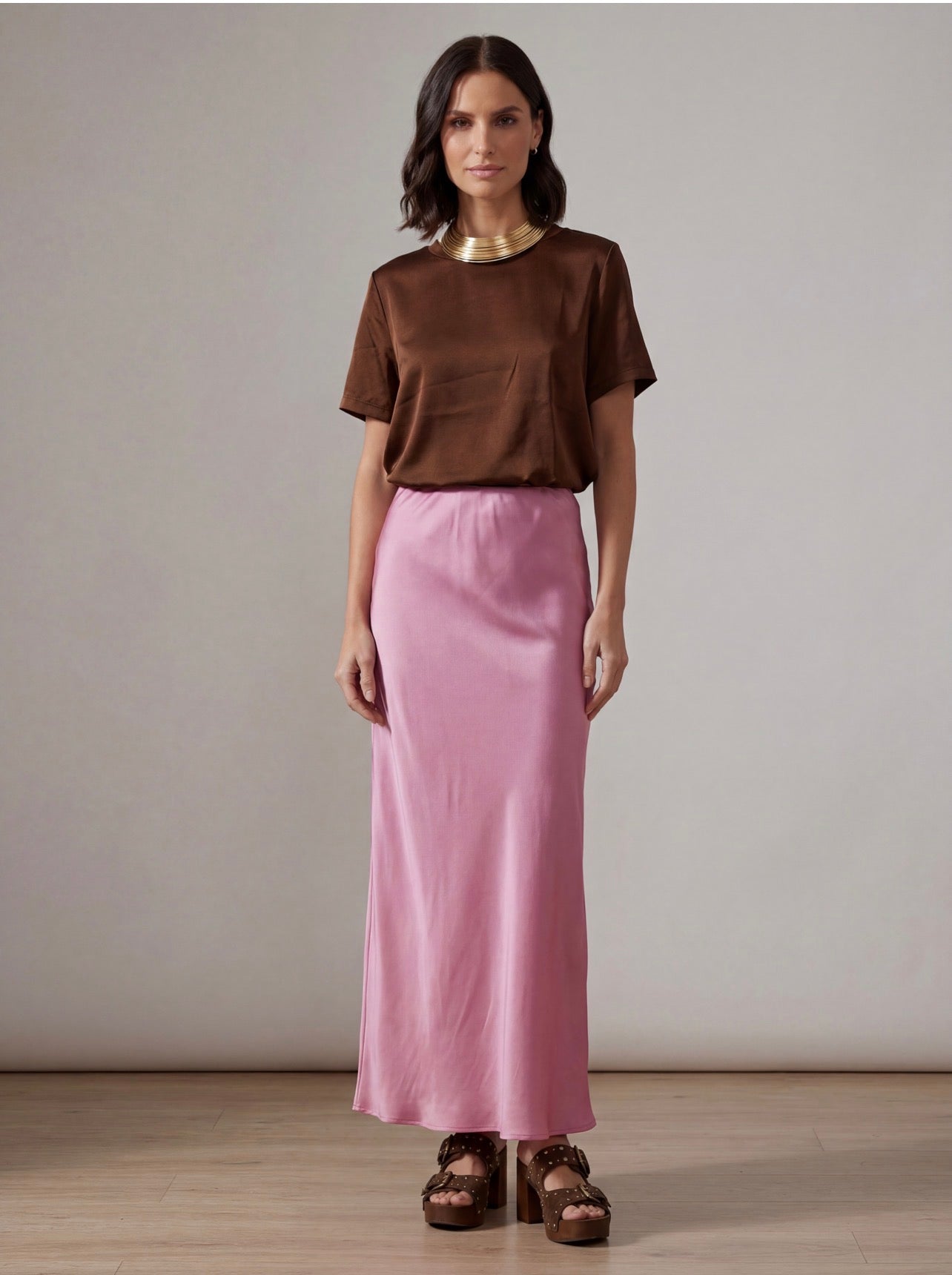 GONNA LUNGA SATIN PINK