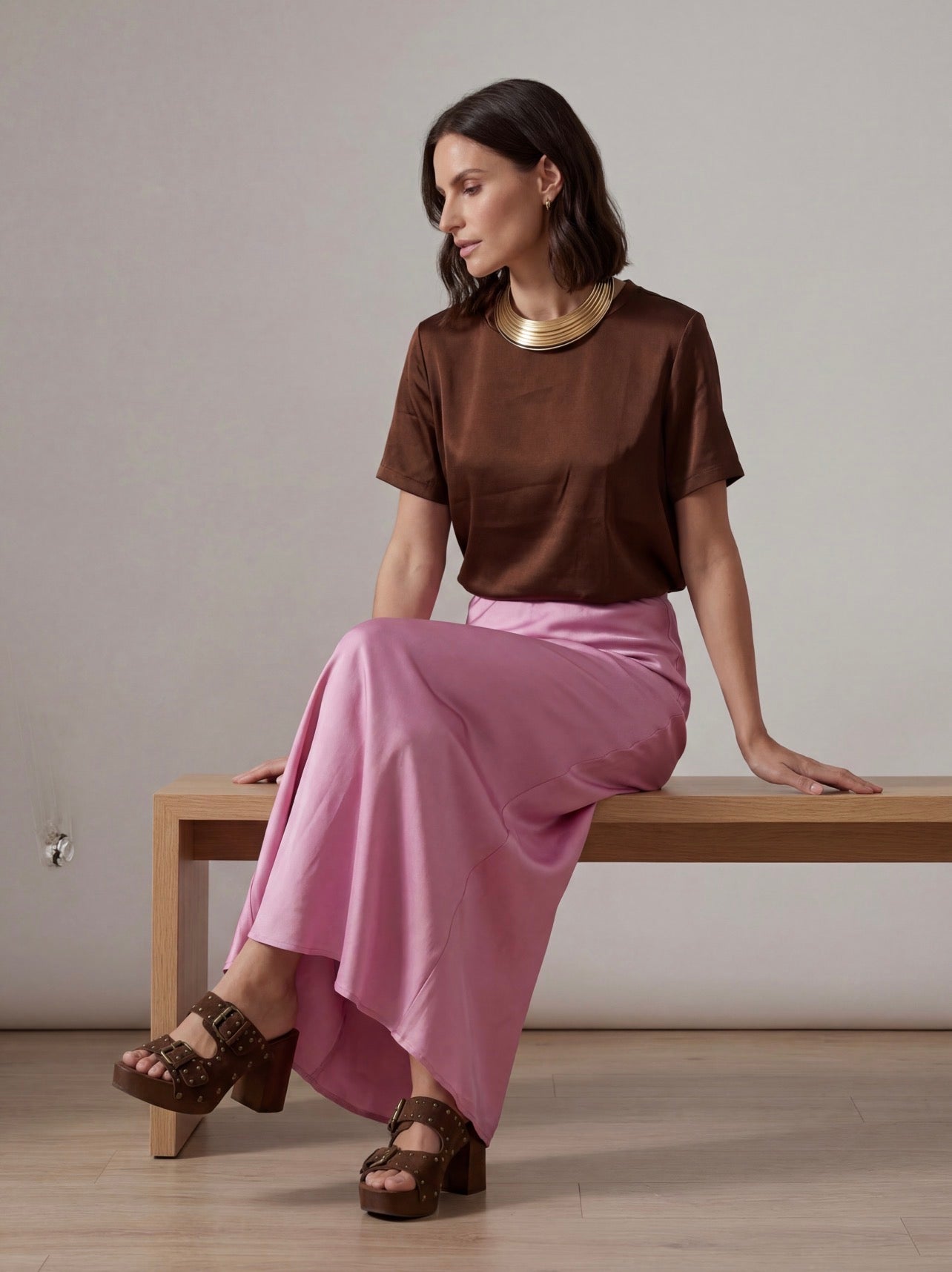 GONNA LUNGA SATIN PINK