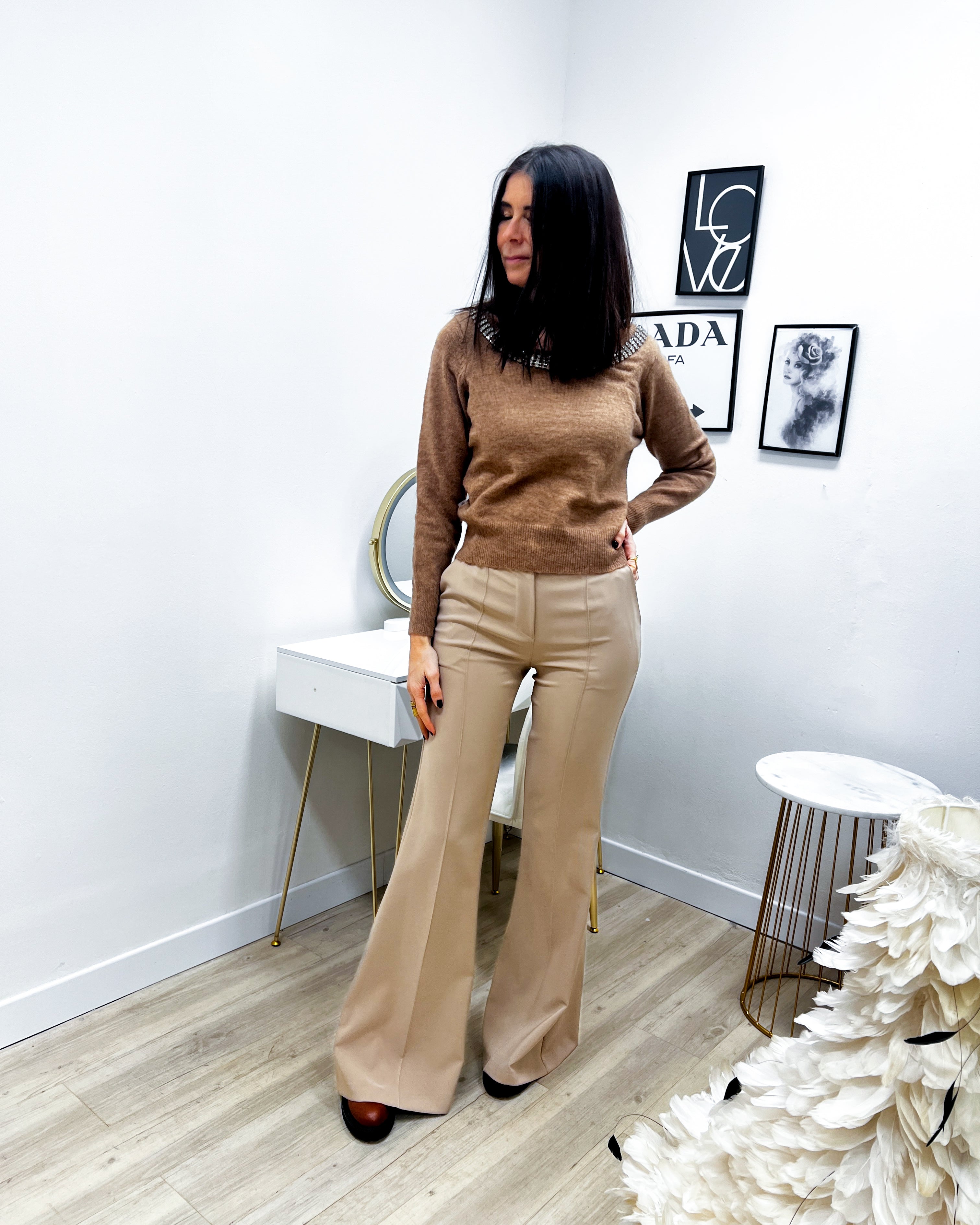 PANTALONI A ZAMPA BEIGE