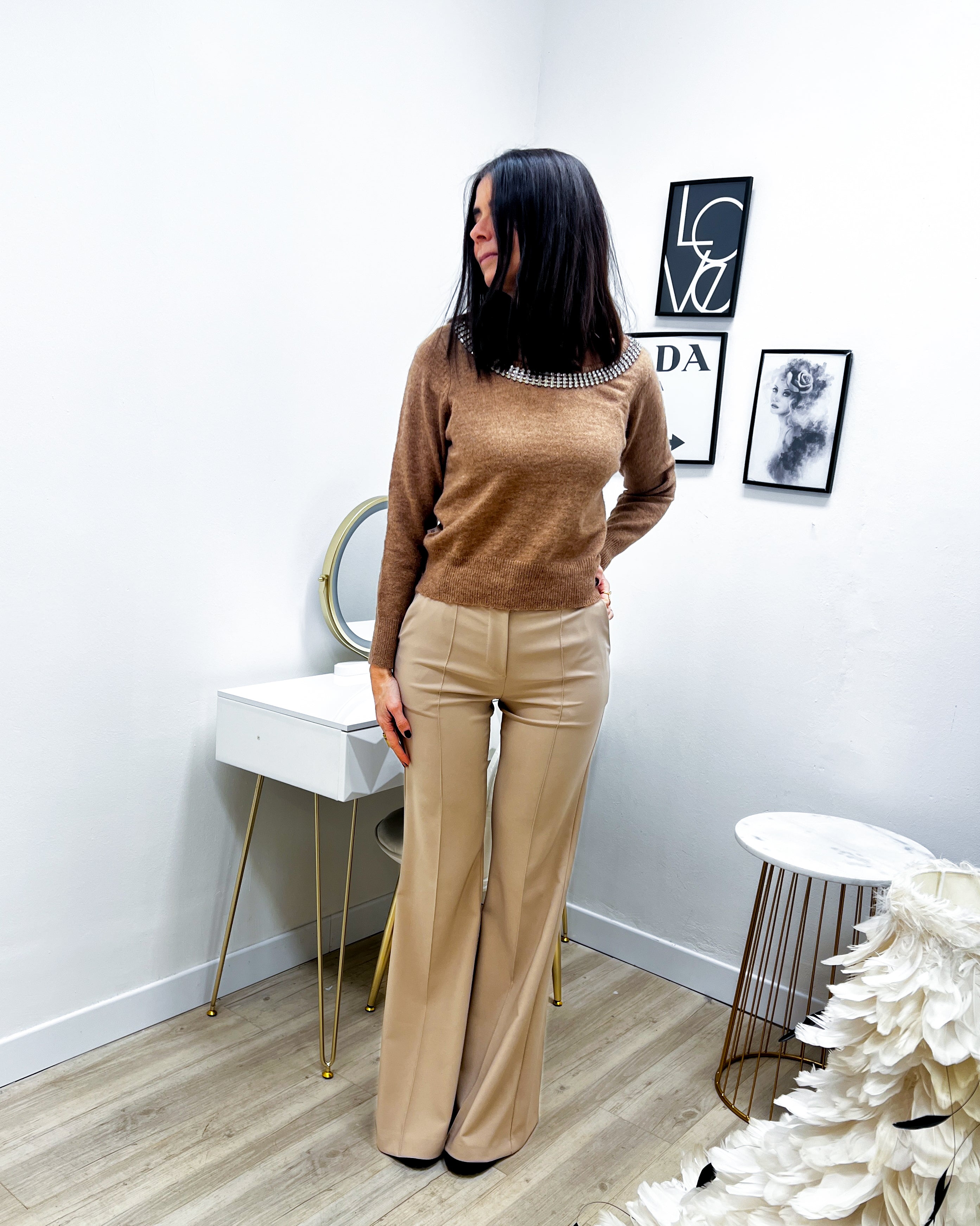 PANTALONI A ZAMPA BEIGE