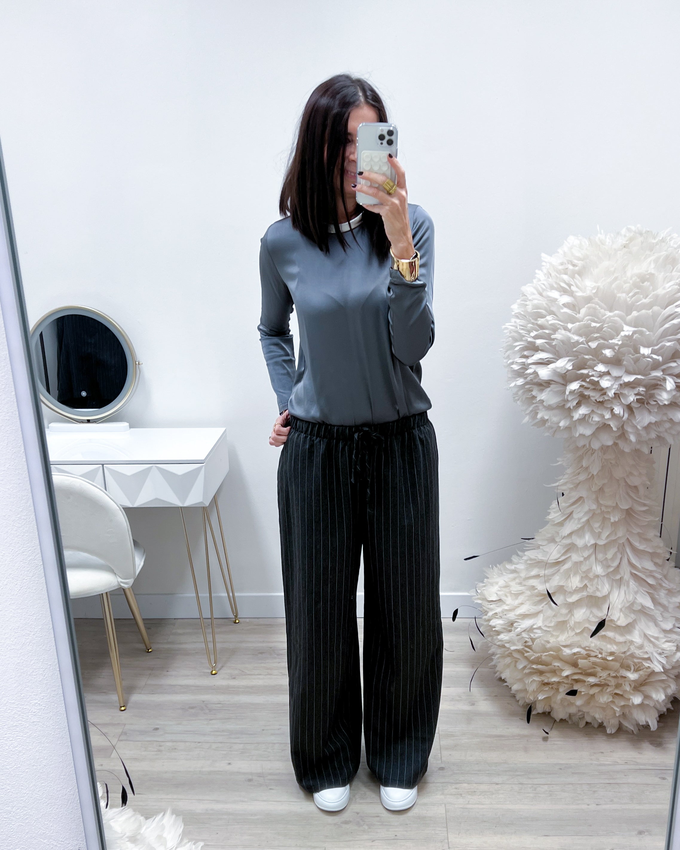 BLUSA SATIN GRIGIO PERLA