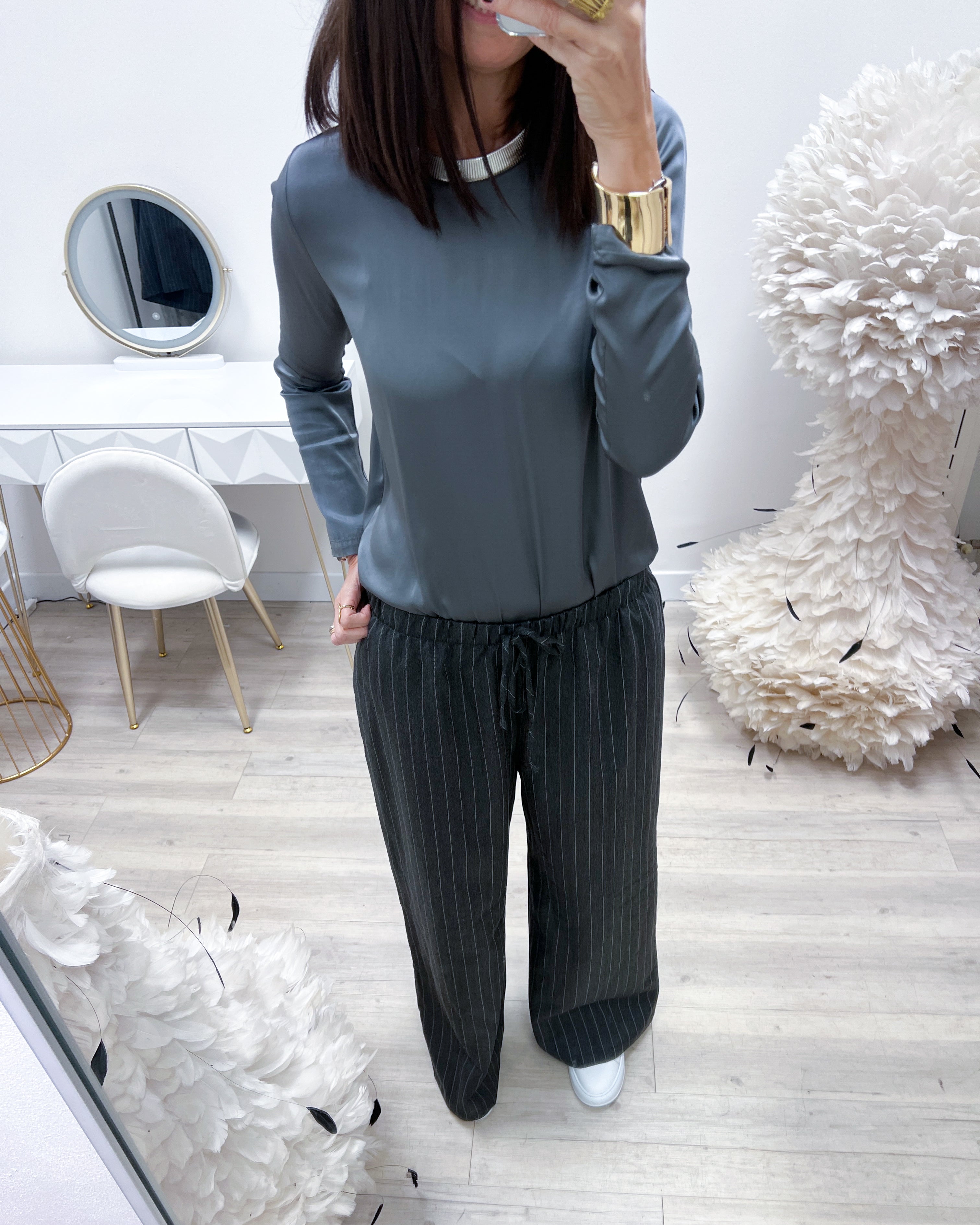 BLUSA SATIN GRIGIO PERLA