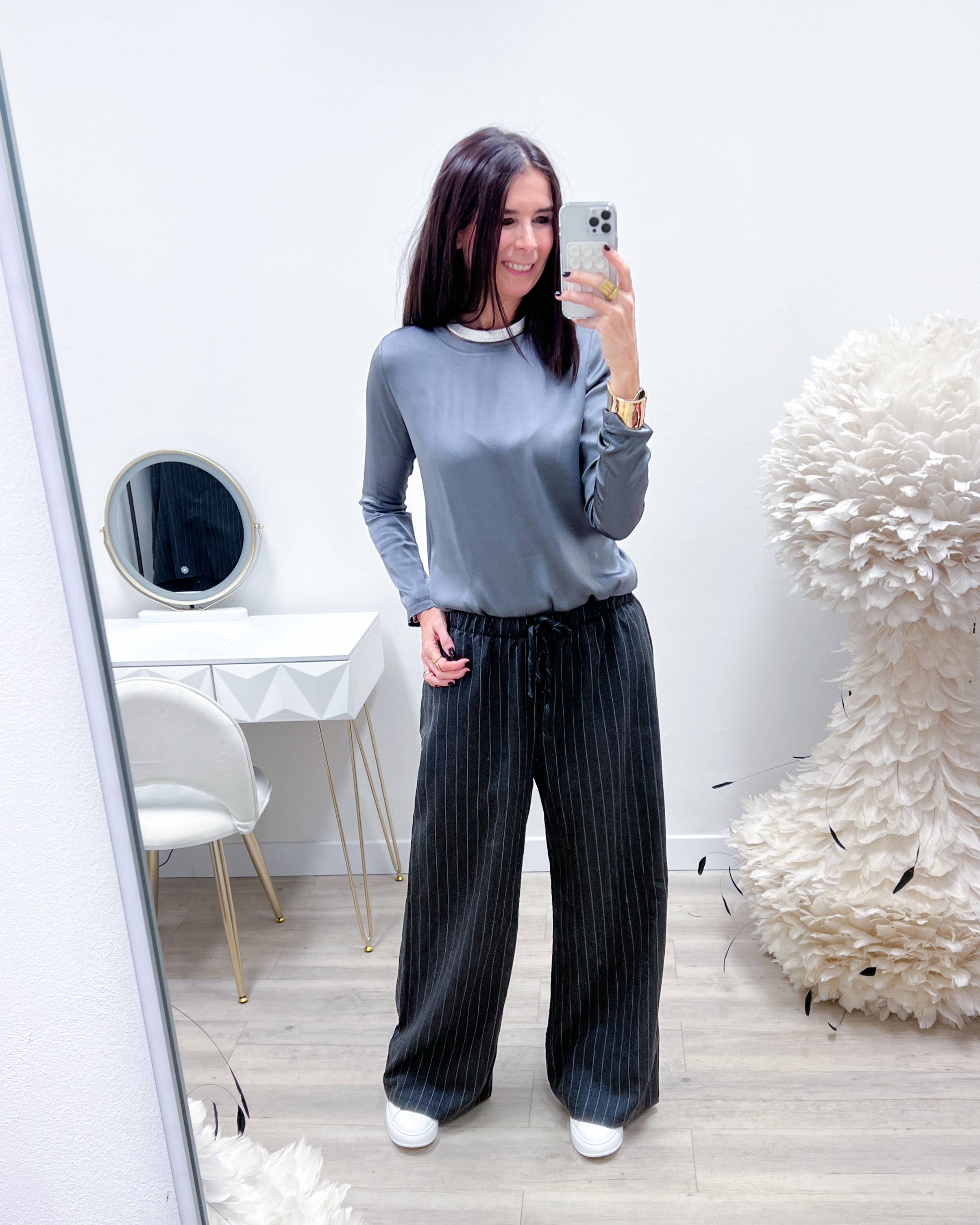 BLUSA SATIN GRIGIO PERLA