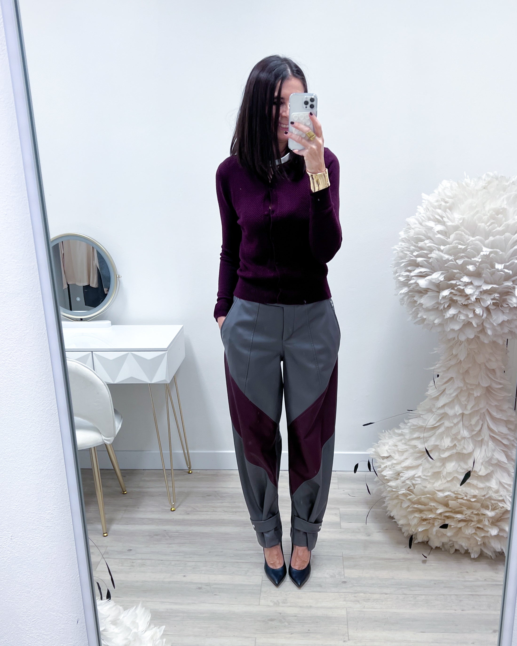 PANTALONI ECOPELLE CON INSERTI