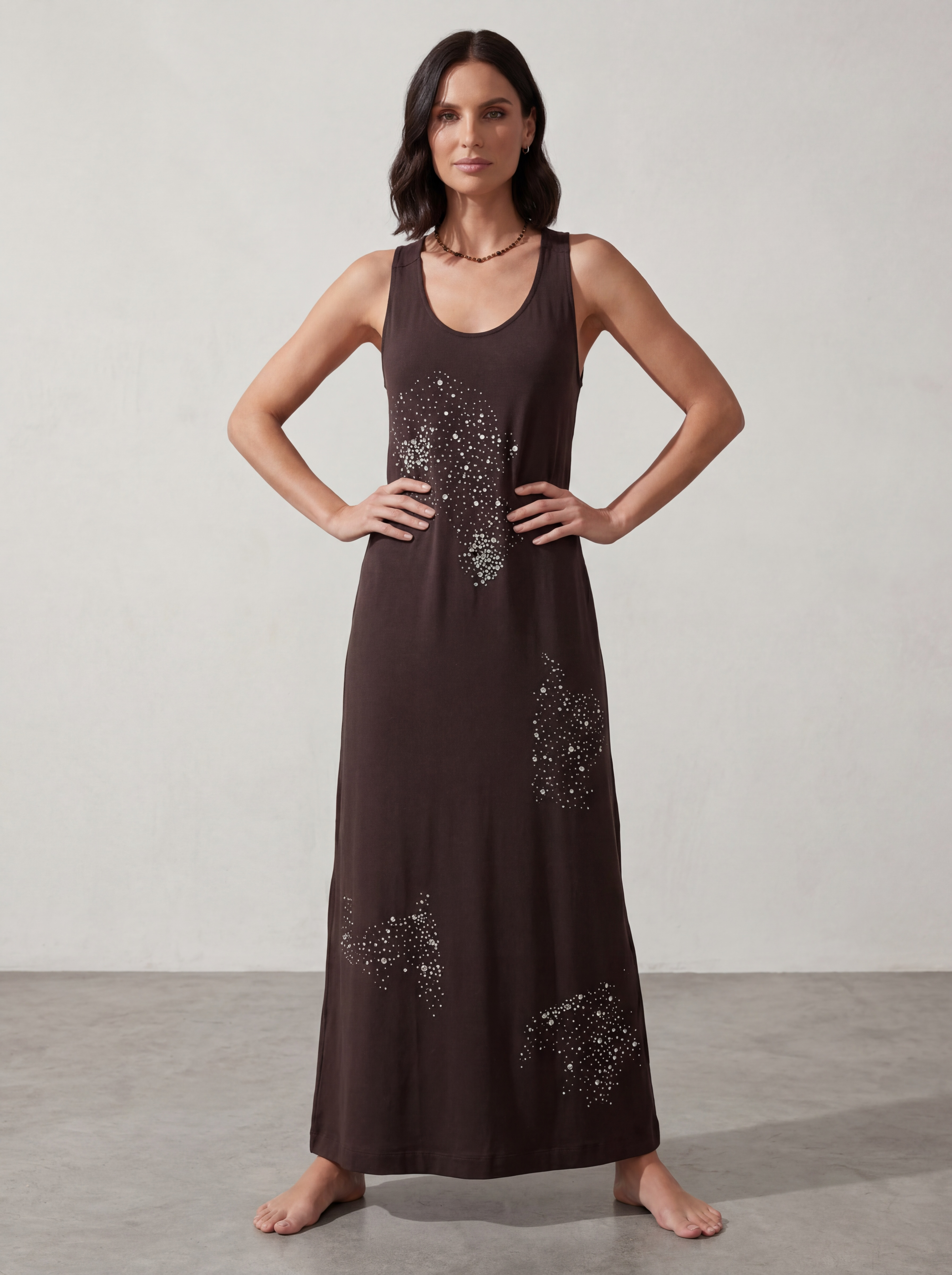 ABITO LONG DRESS SPARKLING BROWN