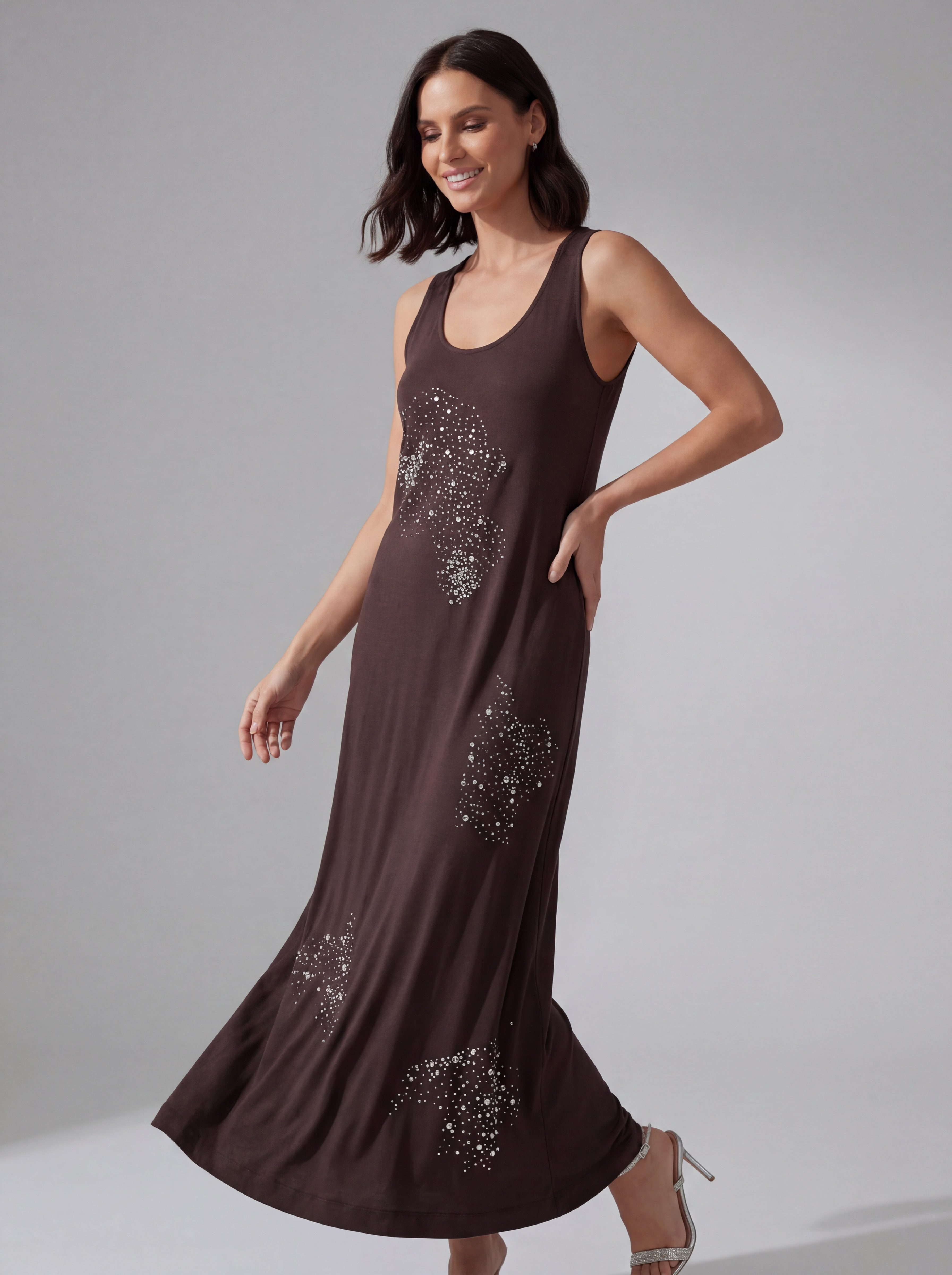ABITO LONG DRESS SPARKLING BROWN