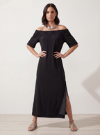 ABITO OFF SHOULDER BLACK FLUID