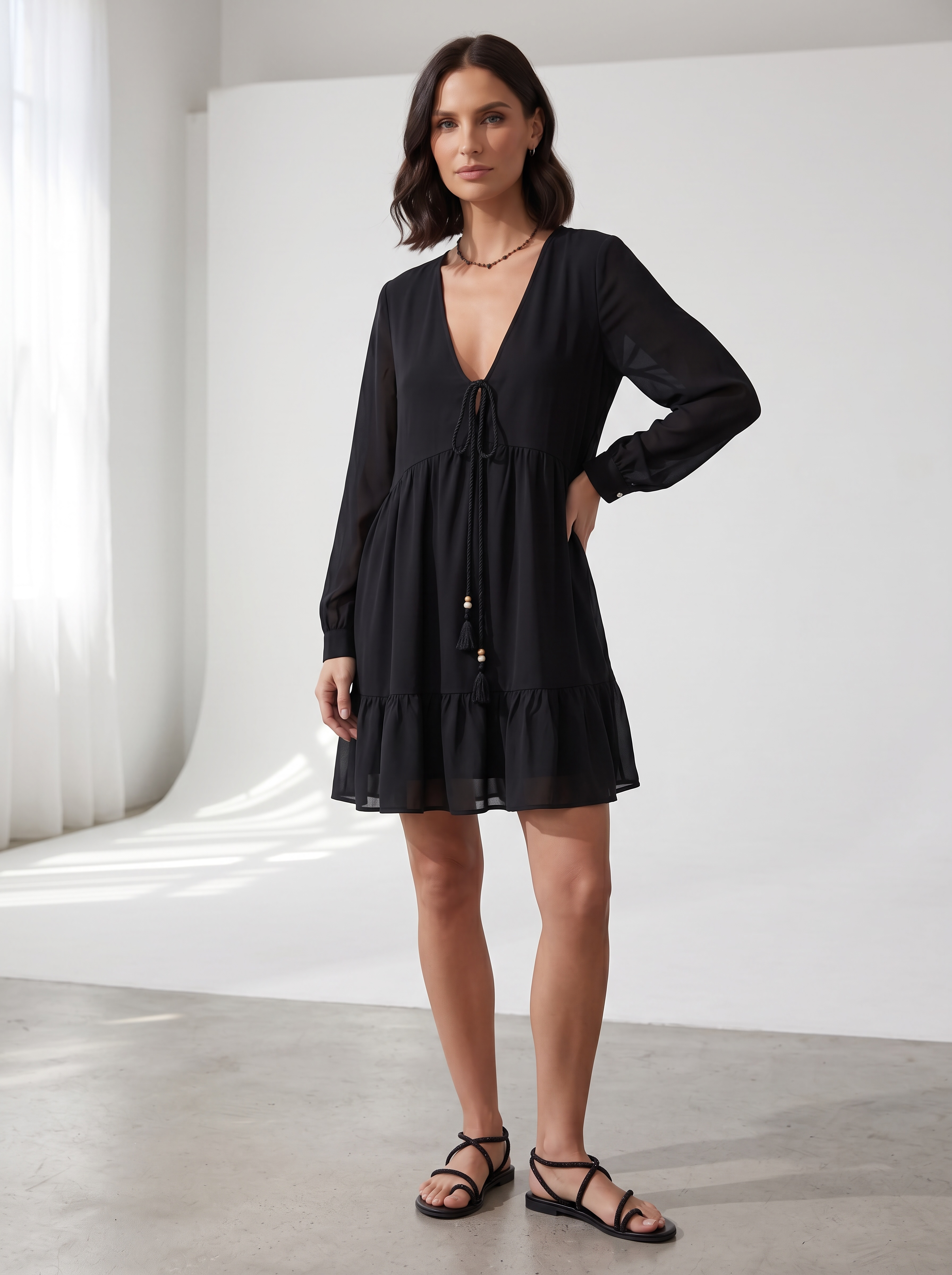 SANDALI FLAT GLITTER BLACK