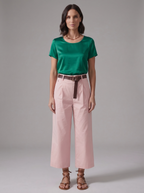 PANTALONI CROPPED ROSA CON CINTURA