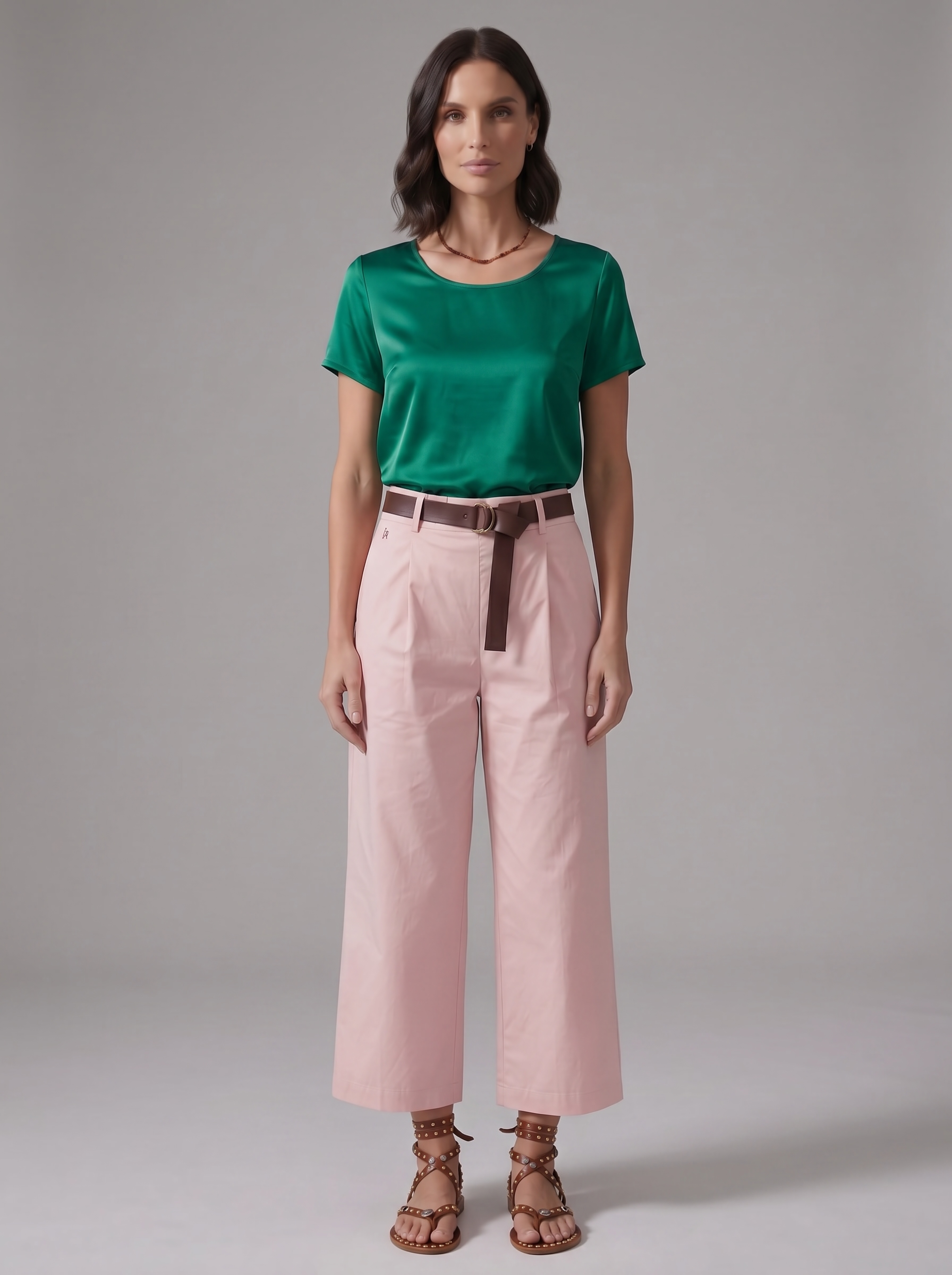 PANTALONI CROPPED ROSA CON CINTURA
