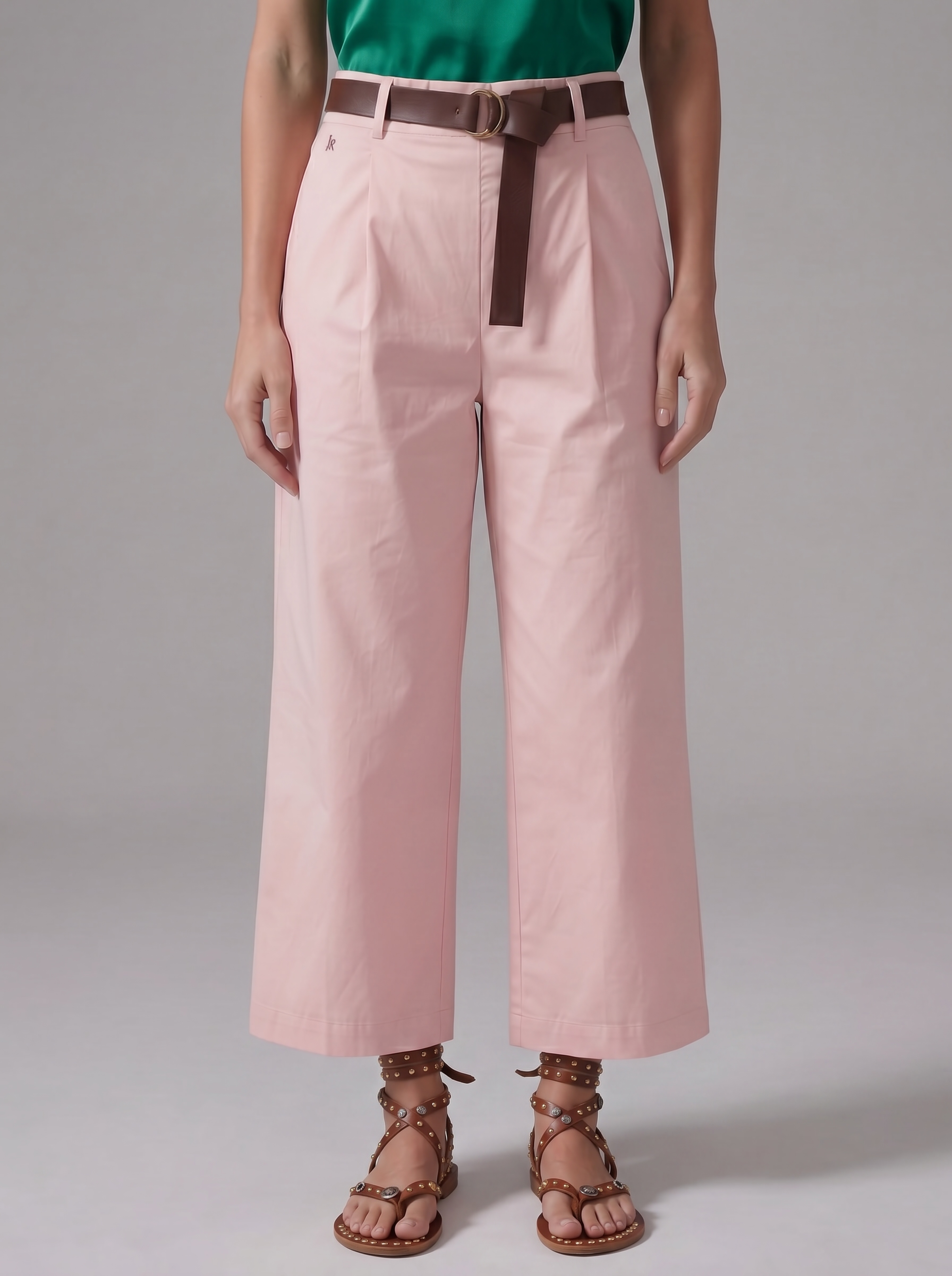 PANTALONI CROPPED ROSA CON CINTURA