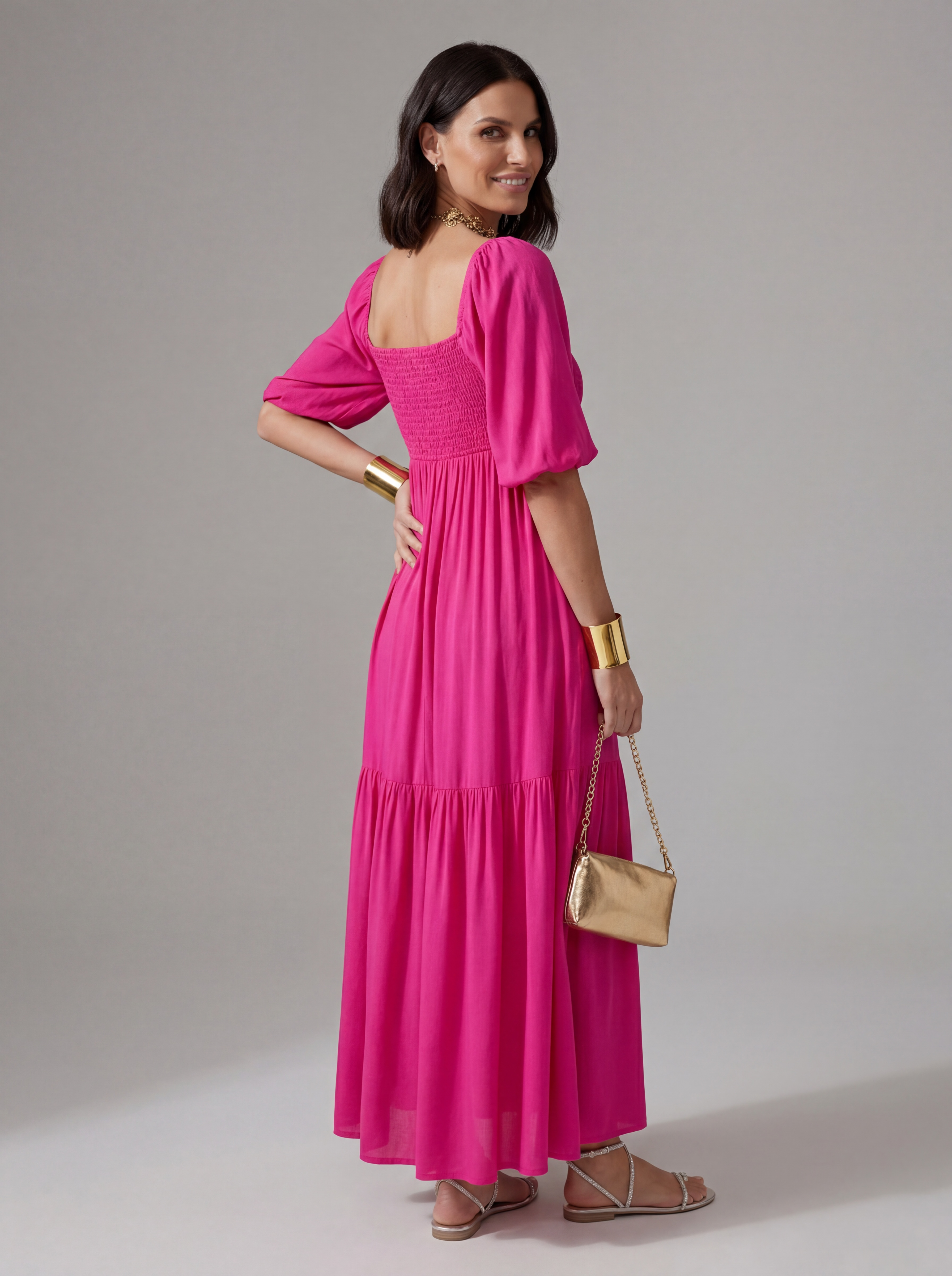 ABITO LUNGO FUCSIA GEORGETTE
