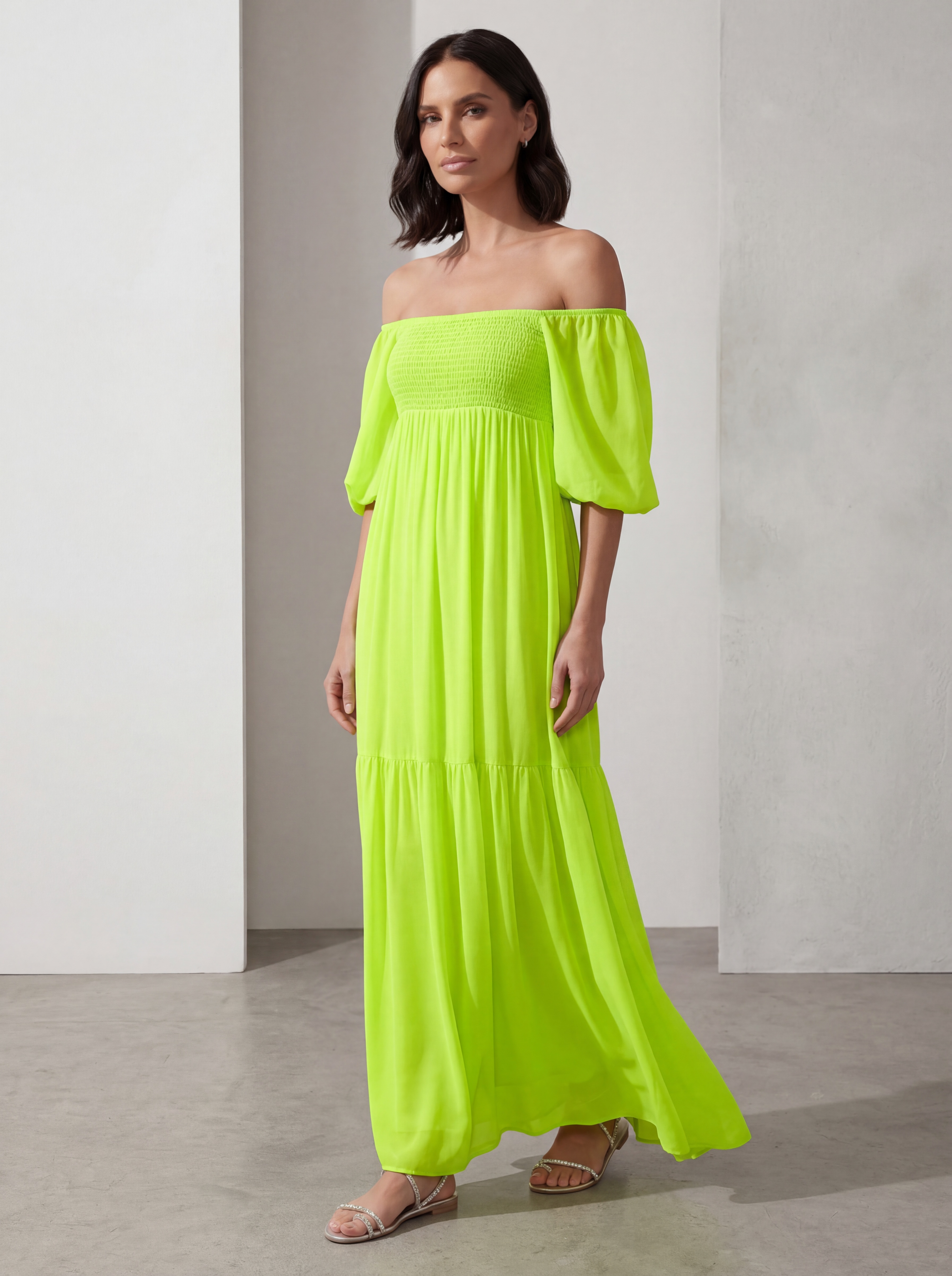ABITO LUNGO LIME GEORGETTE