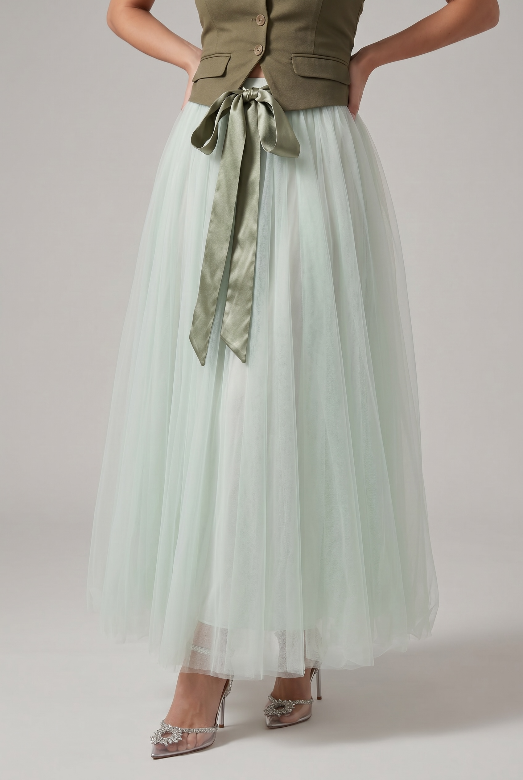 GONNA LUNGA TULLE ACQUA