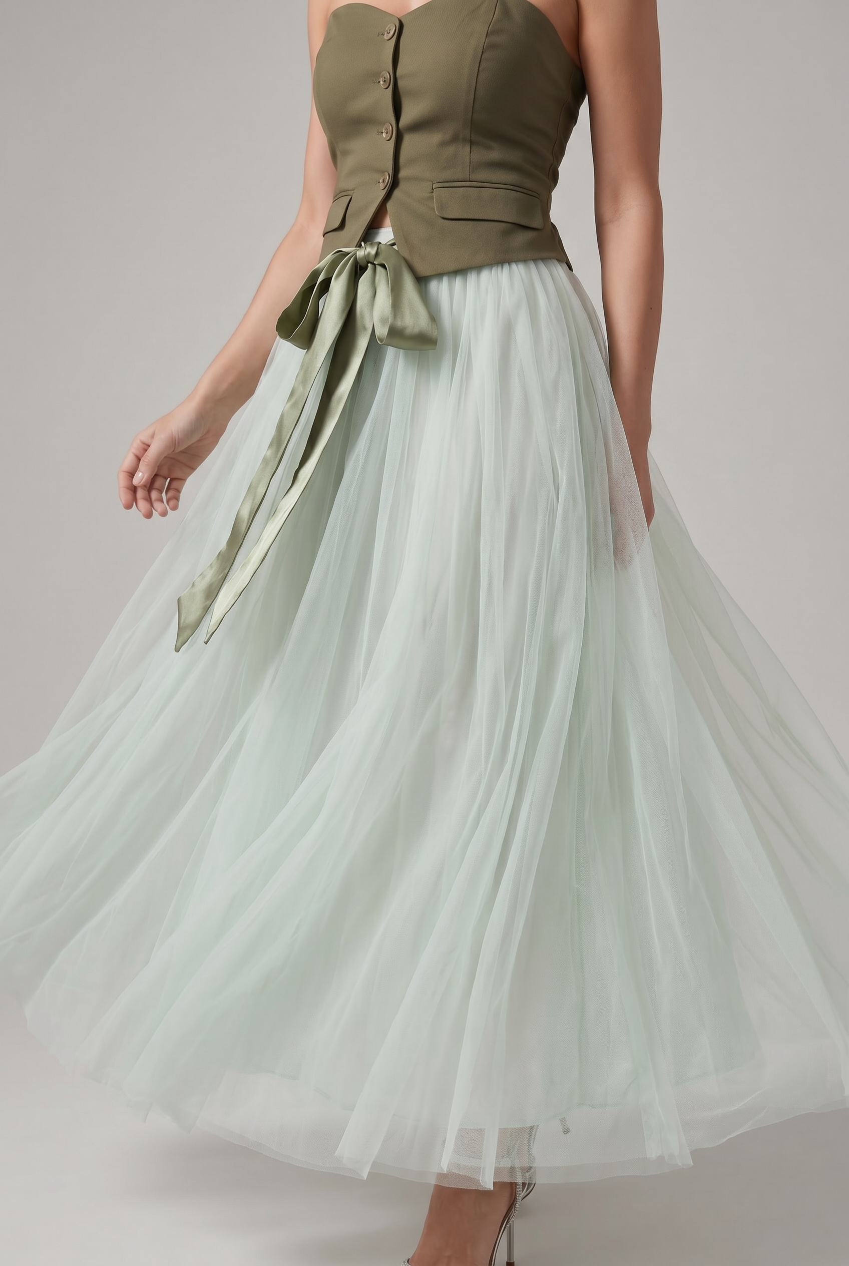 GONNA LUNGA TULLE ACQUA