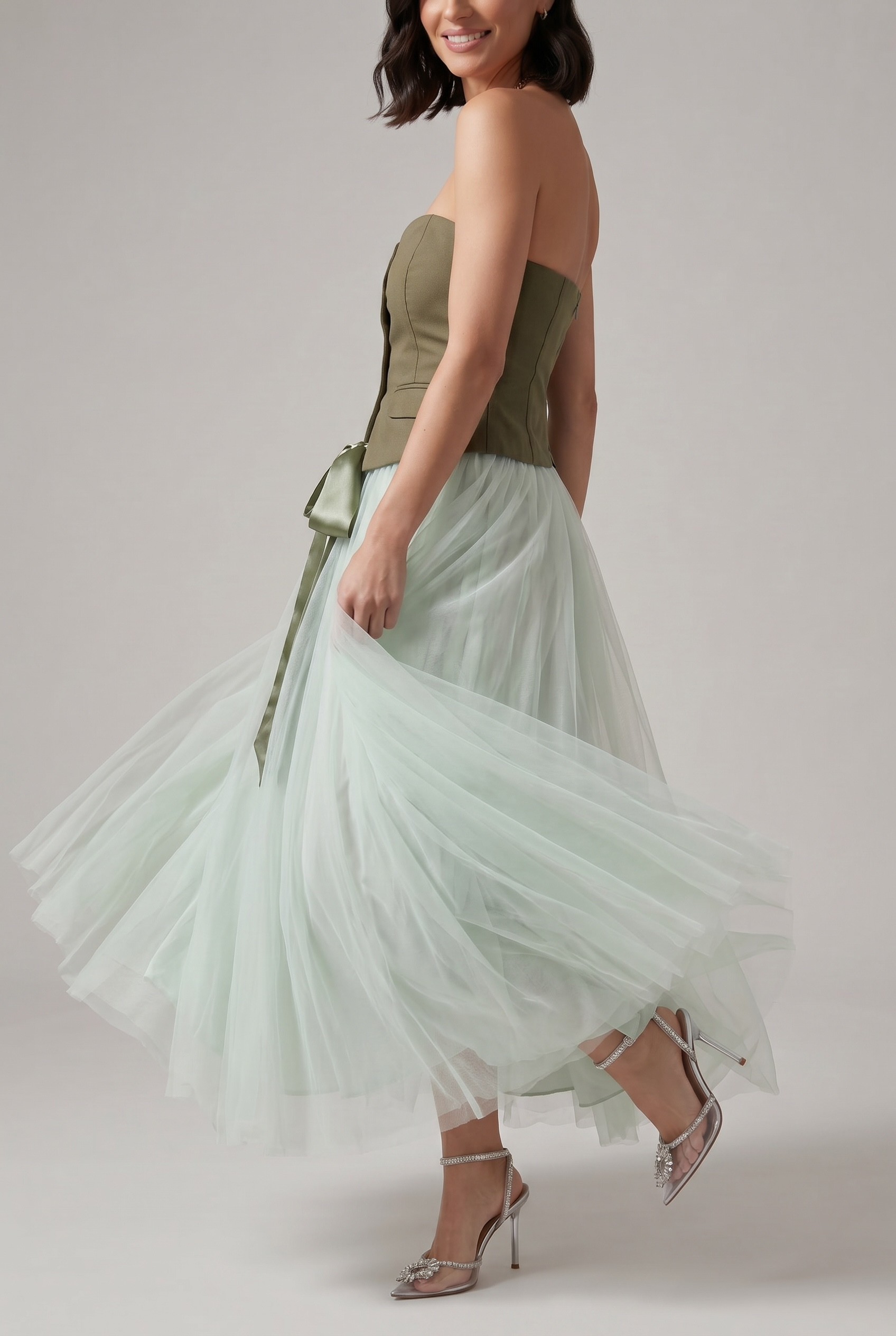 GONNA LUNGA TULLE ACQUA