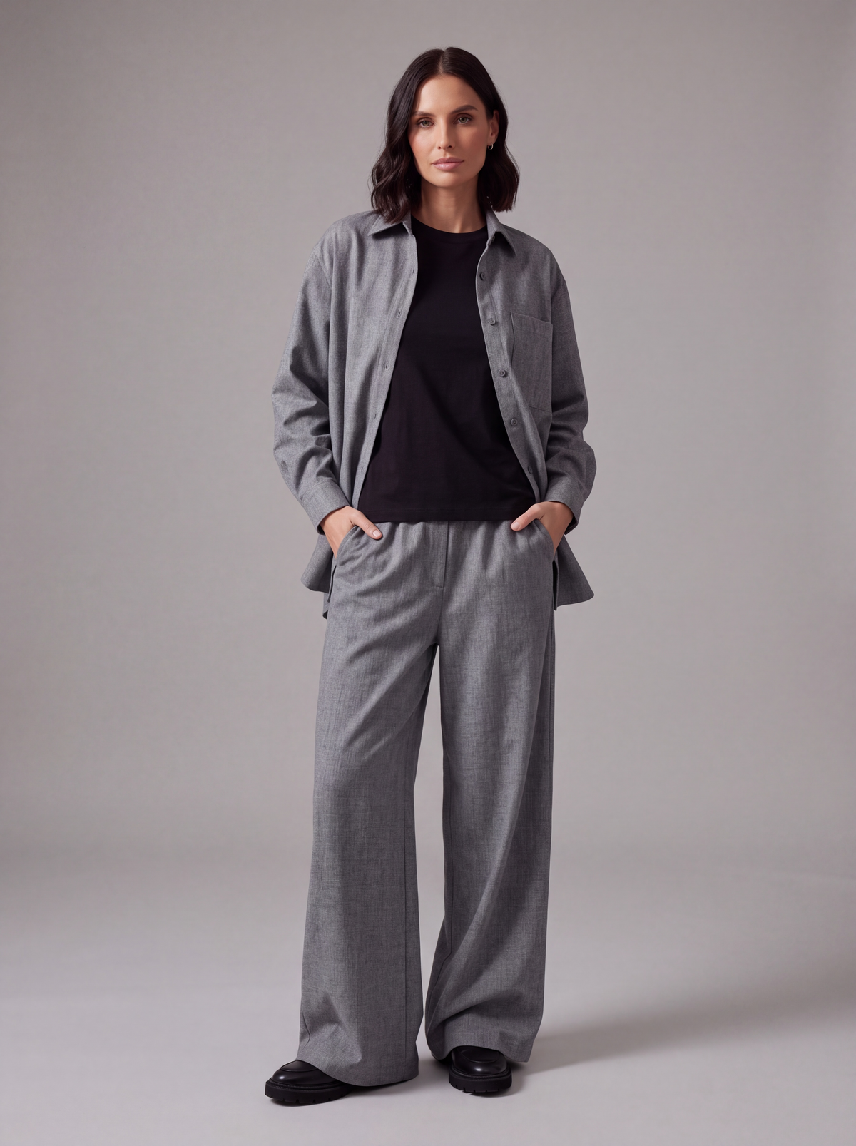 PANTALONI PALAZZO GRIGI CON COULISSE