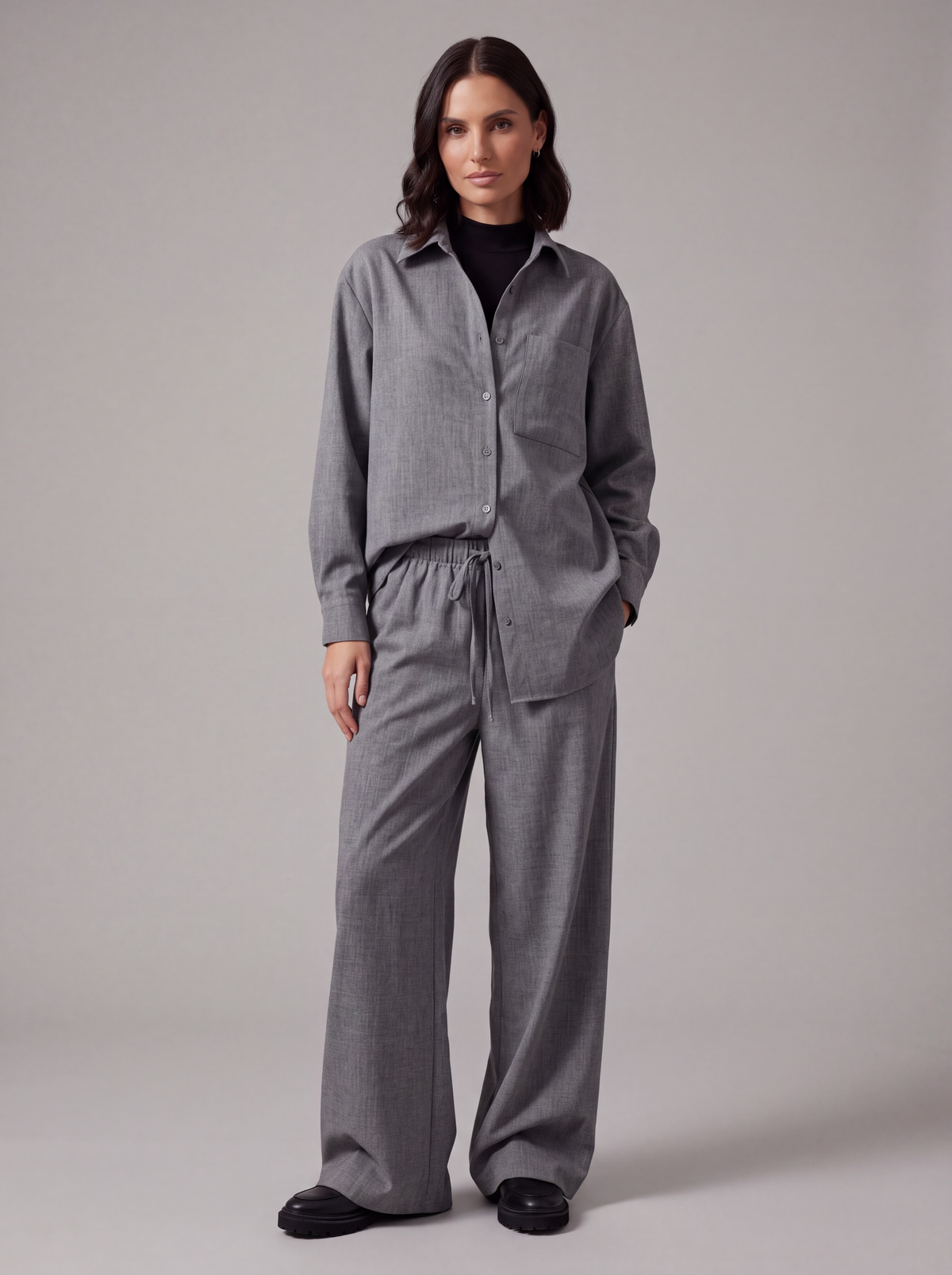 PANTALONI PALAZZO GRIGI CON COULISSE